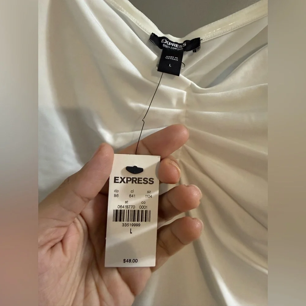 Express White Ruched V-Neck Spaghetti Strap Bodysuit - Picture 3 of 3